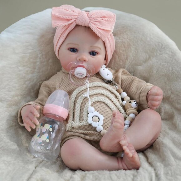 🆕18inch Soft Cloth Body Newborn Baby Poseable Limbs Brown Baby Doll Girl